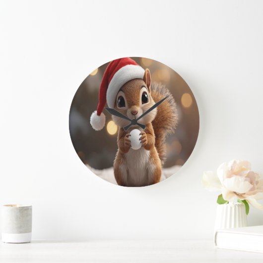 Cute Christmas Squirrel Wall Clock ラージ壁時計 (ホーム)