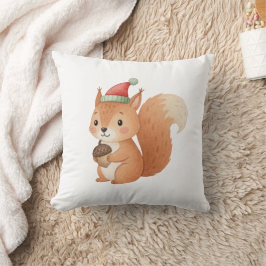 Cute Christmas Squirrel with Acorn Sticker クッション (ブランケット)