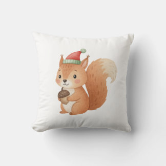 Cute Christmas Squirrel with Acorn Sticker クッション