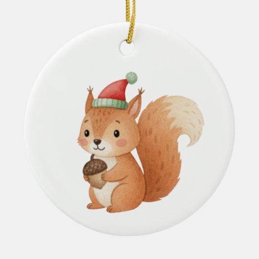 Cute Christmas Squirrel with Acorn Sticker セラミックオーナメント (正面)