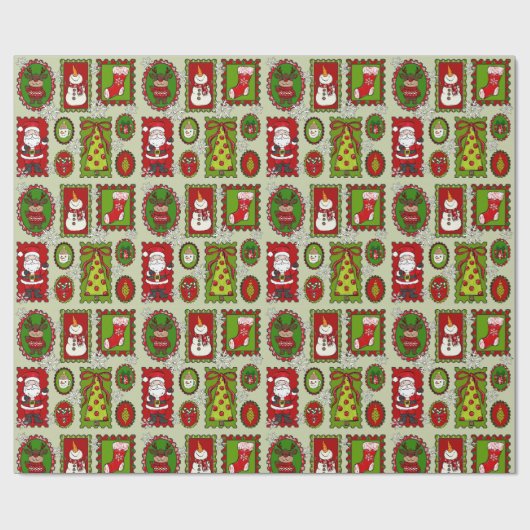 Cute Christmas Stamps Wrapping Paper ラッピングペーパー (フラット)