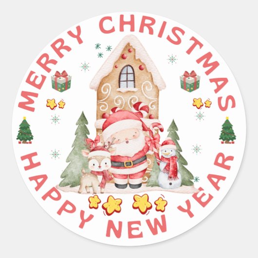 Cute Christmas Sticker | Festive Holiday Design ラウンドシール (正面)
