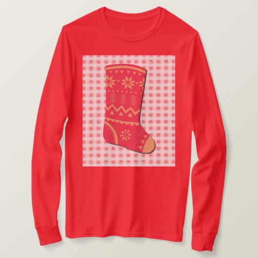 Cute Christmas Stocking Holiday Art on T-Shirt Tシャツ (デザイン正面)