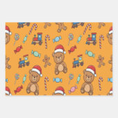 Cute Christmas Teddy Bear and Toy Train ラッピングペーパーシート (正面3)