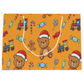 Cute Christmas Teddy Bear and Toy Train ラージペーパーバッグ (正面)