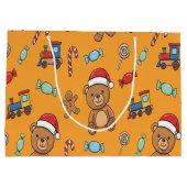 Cute Christmas Teddy Bear and Toy Train ラージペーパーバッグ (裏面)
