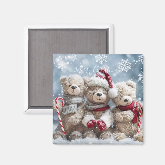 Cute Christmas Teddy Bear Magnet マグネット (正面/裏面)