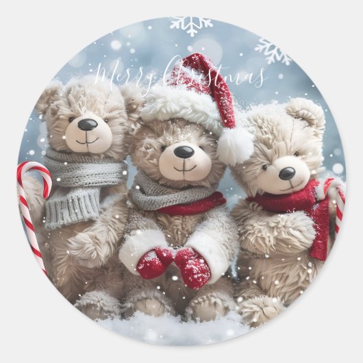 Cute Christmas Teddy Bear Sticker ラウンドシール (正面)