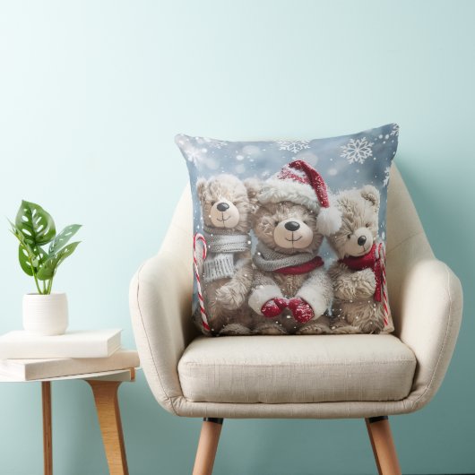 Cute Christmas Teddy Bear Throw Pillow クッション (椅子)