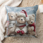 Cute Christmas Teddy Bear Throw Pillow クッション (ブランケット)
