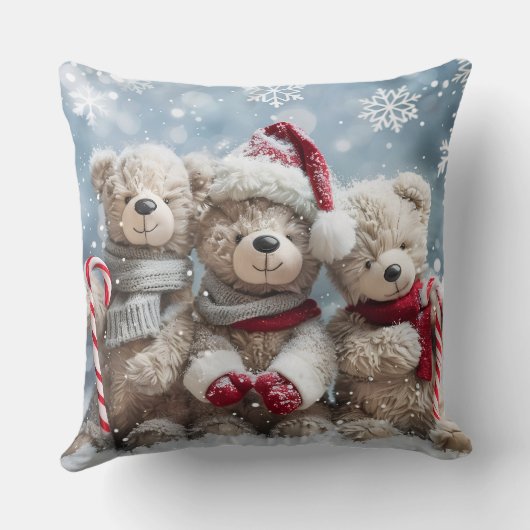 Cute Christmas Teddy Bear Throw Pillow クッション (裏面)