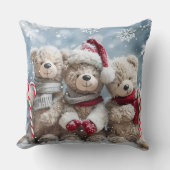 Cute Christmas Teddy Bear Throw Pillow クッション (正面)