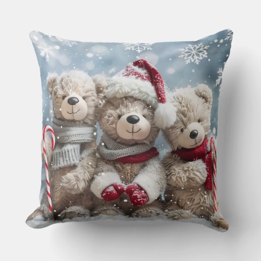Cute Christmas Teddy Bear Throw Pillow クッション (正面)