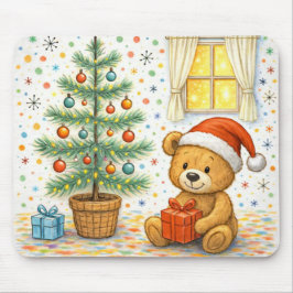 Cute Christmas Teddy Bear Tree Mousepad マウスパッド