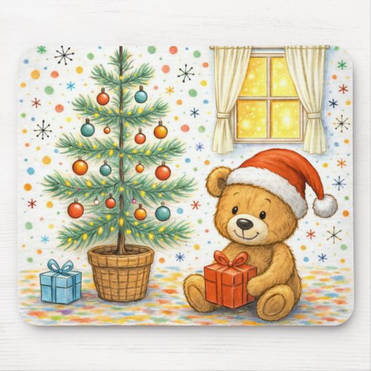 Cute Christmas Teddy Bear Tree Mousepad マウスパッド (正面)