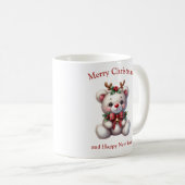 Cute Christmas teddy bear with deer antlers コーヒーマグカップ (正面右)