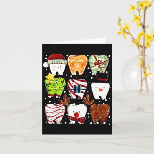 Cute Christmas Teeth Funny Christmas Dentist Denta カード (黄色い花)