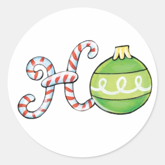Cute Christmas Text, Ho in Candy Canes Ornaments ラウンドシール (正面)