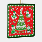 Cute Christmas Tree and Puppy Dogs with Bones セラミックオーナメント (右)