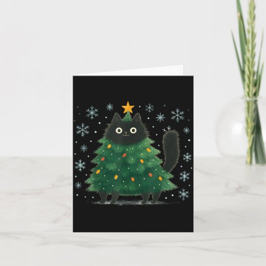 Cute Christmas Tree Cat Funny Holiday Snowflake  カード (正面)