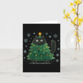 Cute Christmas Tree Cat Funny Holiday Snowflake  カード (黄色い花)