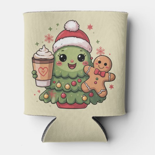 Cute Christmas Tree Coffee Latte Gingerbread Xmas 缶クーラー (正面)