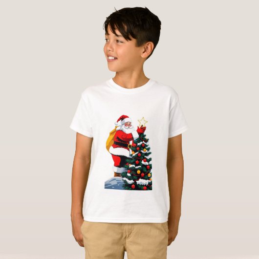 Cute Christmas Tree Decorating Cartoon Kids Tshirt Tシャツ (正面フル)