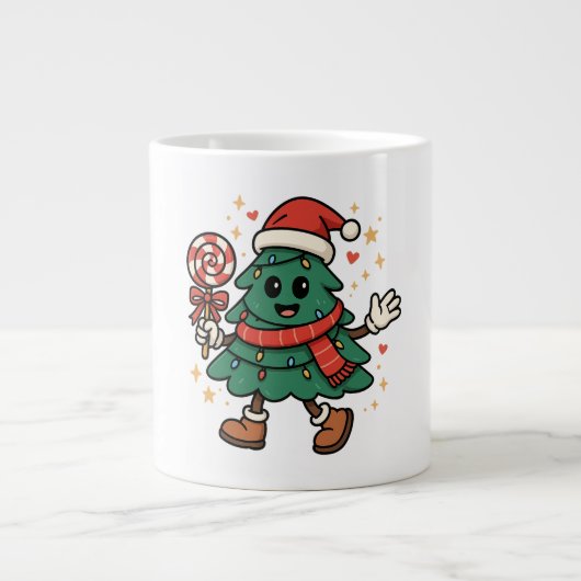 Cute Christmas Tree Mug - Festive Holiday Design ジャンボコーヒーマグカップ (正面)