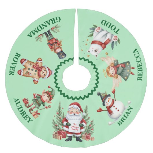 Cute Christmas Tree Skirt with Names ブラッシュドポリエステルツリースカート (正面)