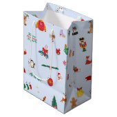 Cute Christmas Tree Snowman Snowflakes Snowball ミディアムペーパーバッグ (正面アングル)