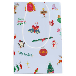 Cute Christmas Tree Snowman Snowflakes Snowball ミディアムペーパーバッグ