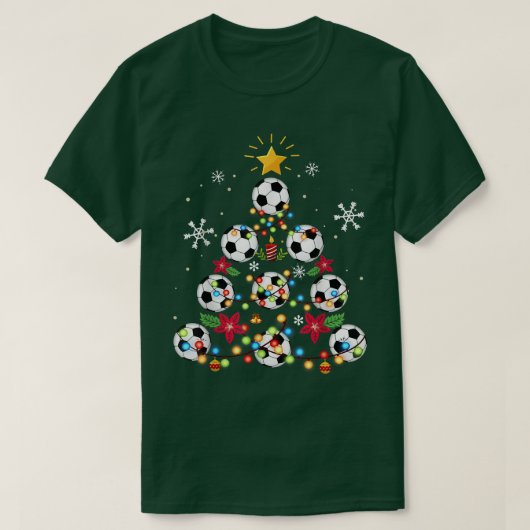 Cute Christmas Tree Soccer Ball Santa Hat Family X Tシャツ (デザイン正面)