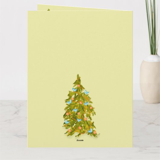 Cute Christmas Tree with Blue Birds カード (裏面)