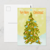 Cute Christmas Tree with Blue Birds ポストカード (正面/裏面)