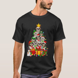 Cute Christmas Tree Xmas Lights Shih Tzu Dog Puppy Tシャツ