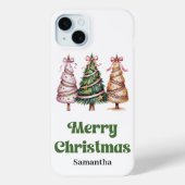 Cute Christmas trees green gold leopard personaliz Case-Mate iPhoneケース (裏面)