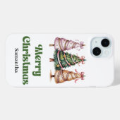 Cute Christmas trees green gold leopard personaliz Case-Mate iPhoneケース (裏面 (横))