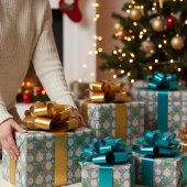 Cute Christmas Trees & Ornaments On Silver ラッピングペーパー