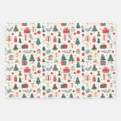 Cute Christmas Trees Presents Retro Pattern ラッピングペーパーシート (正面)