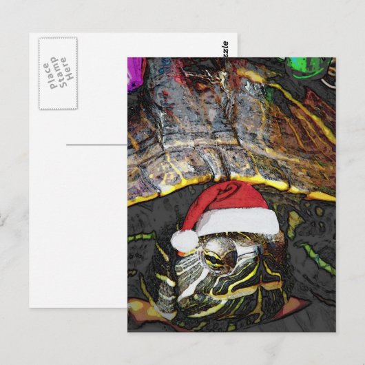 Cute Christmas Turtle ポストカード (正面/裏面)