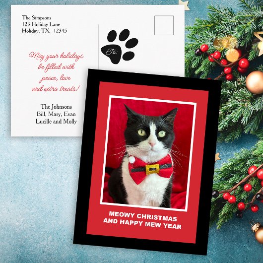 Cute Christmas Tuxedo Cat Postcard シーズンポストカード