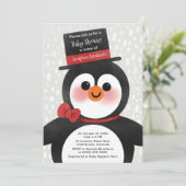 Cute Christmas Tuxedo Penguin Baby Shower 招待状 (スタンド正面)