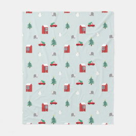 Cute Christmas Village Pattern フリースブランケット
