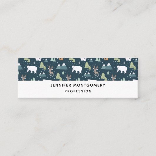 Cute Christmas Winter Animals Pattern Mini Busines スキニー名刺 (正面)