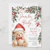 Cute Christmas Winter Teddy Bear Santa Baby Shower 招待状 (正面)