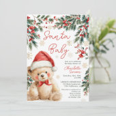 Cute Christmas Winter Teddy Bear Santa Baby Shower 招待状 (スタンド正面)