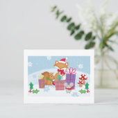 Cute Christmas Winter Woodland Animals Art シーズンポストカード (スタンド正面)
