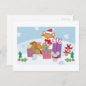 Cute Christmas Winter Woodland Animals Art シーズンポストカード (正面/裏面)
