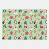 Cute Christmas Wrapping Paper Flat Sheet Set of 3 ラッピングペーパーシート (正面3)