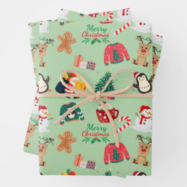 Cute Christmas Wrapping Paper Flat Sheet Set of 3 ラッピングペーパーシート